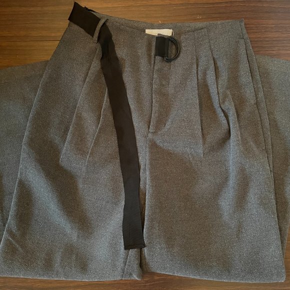 Oak + Fort Grey Herringbone Slouchy Belt Pants - Picture 4 of 6